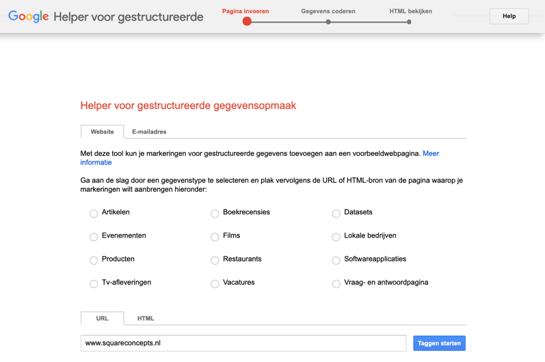 Pagina invoeren Rich Snippets